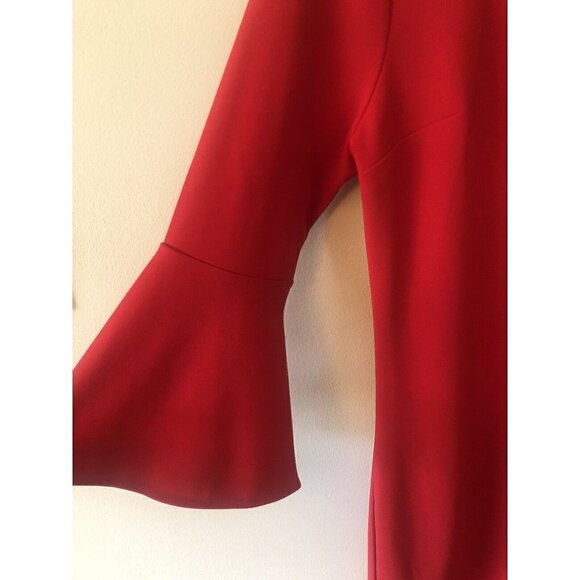Express Womens Size Small Red Shift Dress Bell Sleeves Keyhole Opening - Picture 4 of 5
